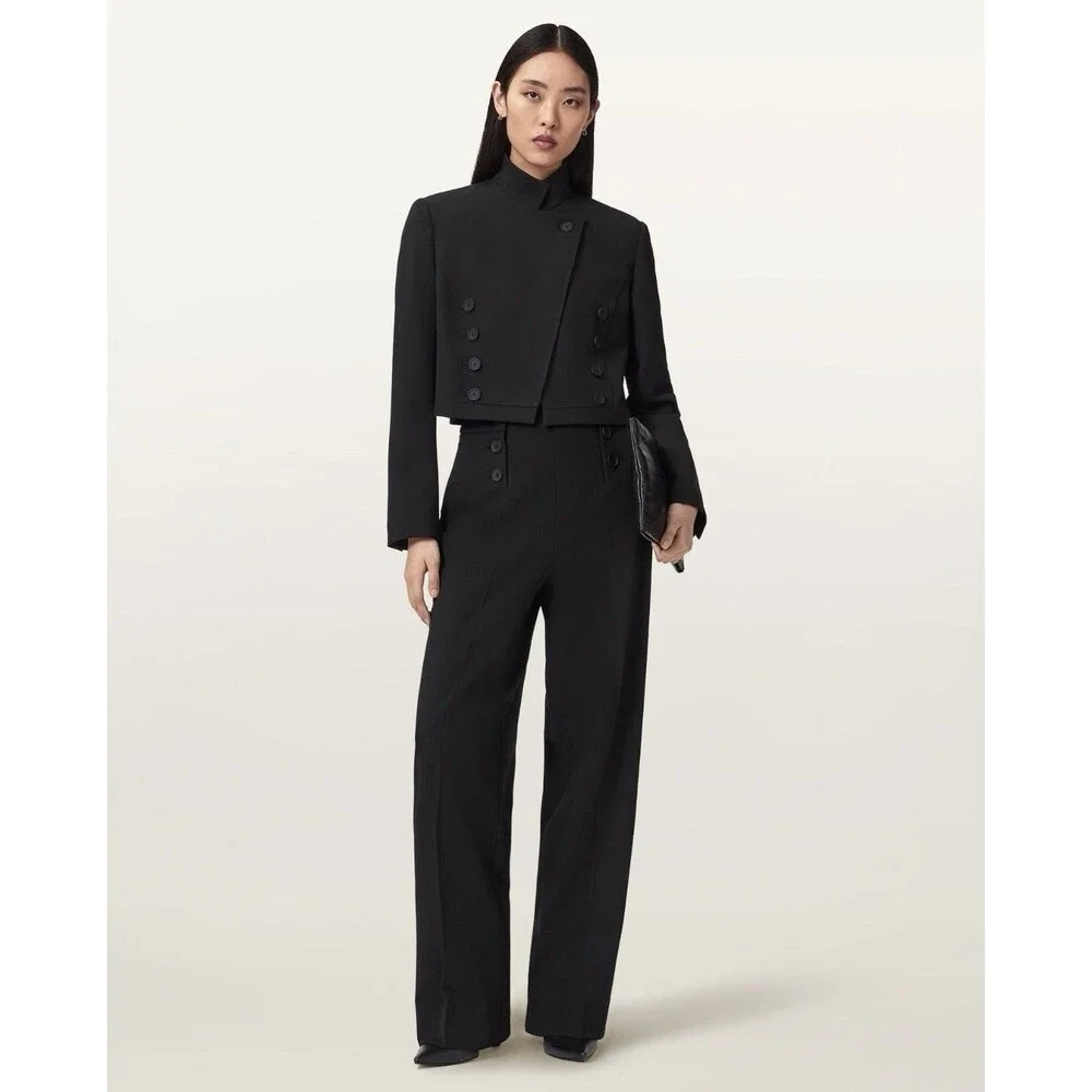 All Saints Raina Black Double Breasted Cropped Blazer Size 0